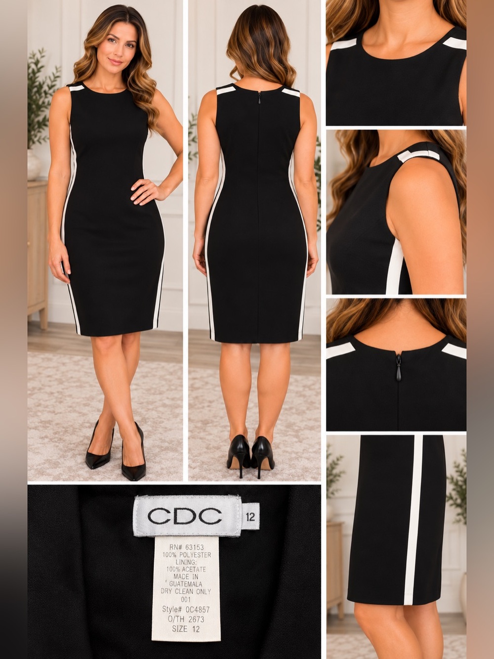 🖤 CDC Black & White Sheath Dress – Size 12